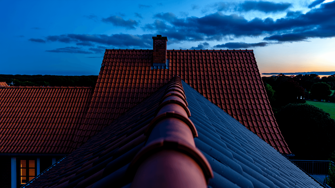 Steildach-First im Abendrot