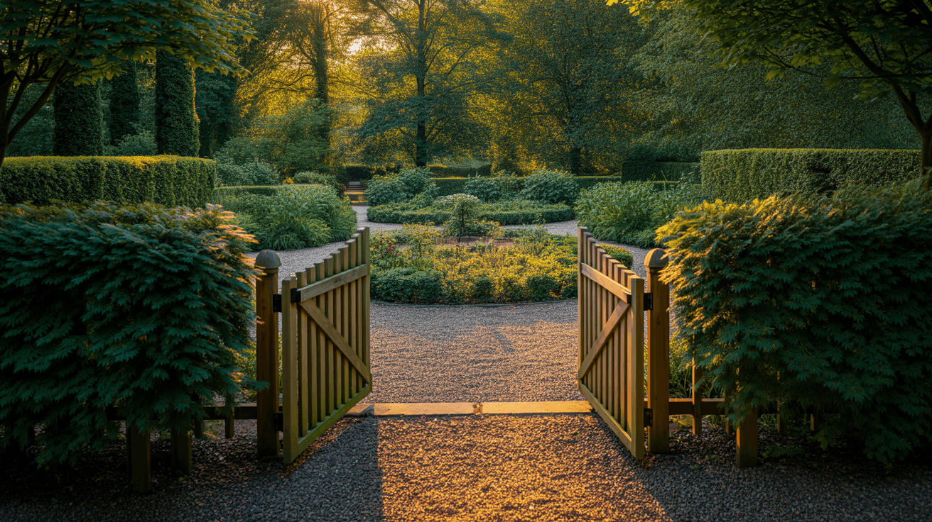 Der Kies knirscht, die Hecke öffnet sich.